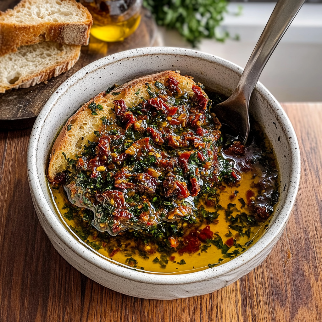 Recipe preparation for Sun-Dried Tomato Olive Oil Bread Dip