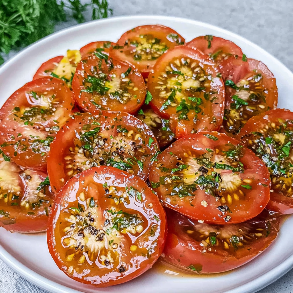 Recipe preparation for Rachel's FAVORITE Marinated Tomatoes