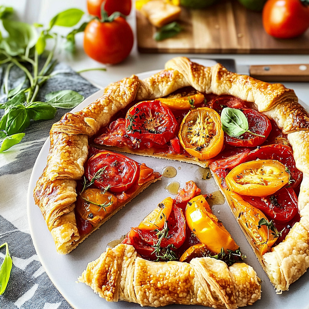 Recipe preparation for Heirloom Tomato Galette with Mascarpone & Sumac