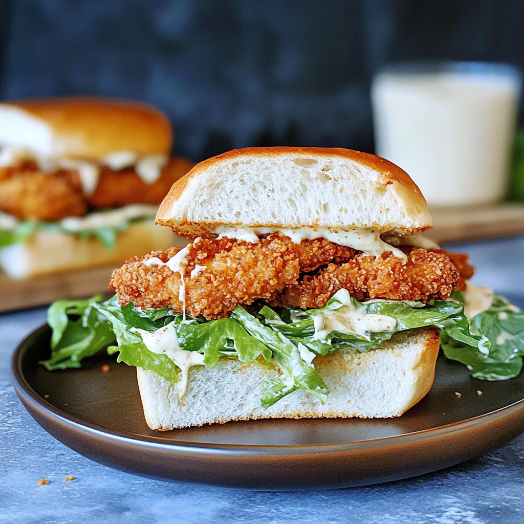 Recipe preparation for Crispy Chicken Caesar Sandwich