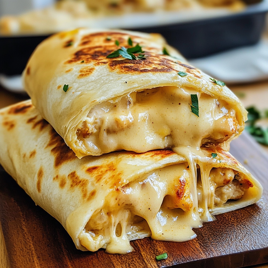 Recipe preparation for Cheesy Garlic Chicken Wraps