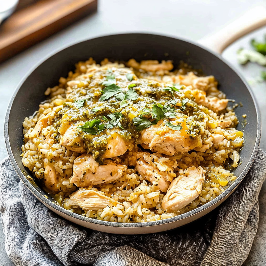 Recipe preparation for Salsa Verde Chicken & Rice Skillet