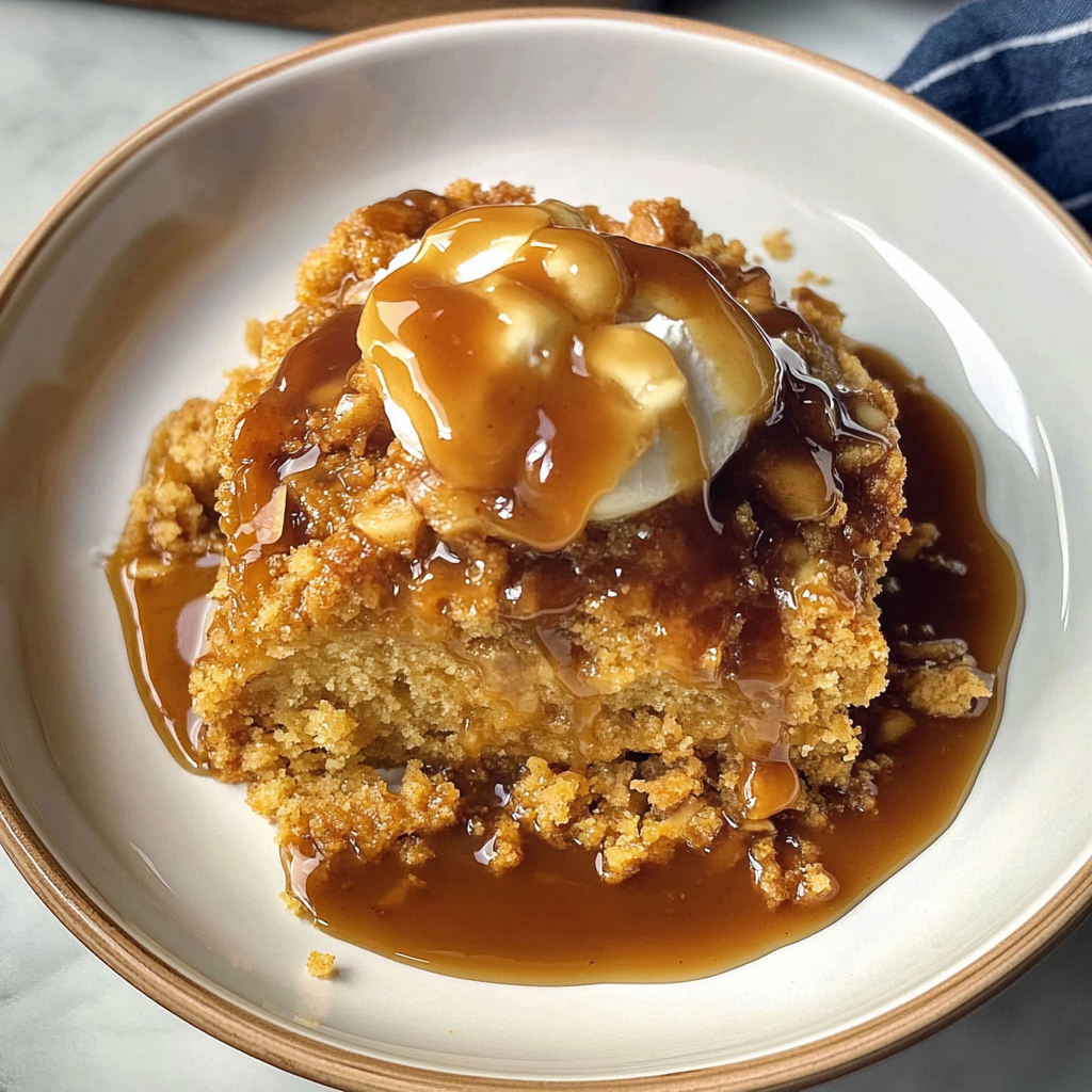Recipe preparation for Salted Caramel Apple Dump Cake