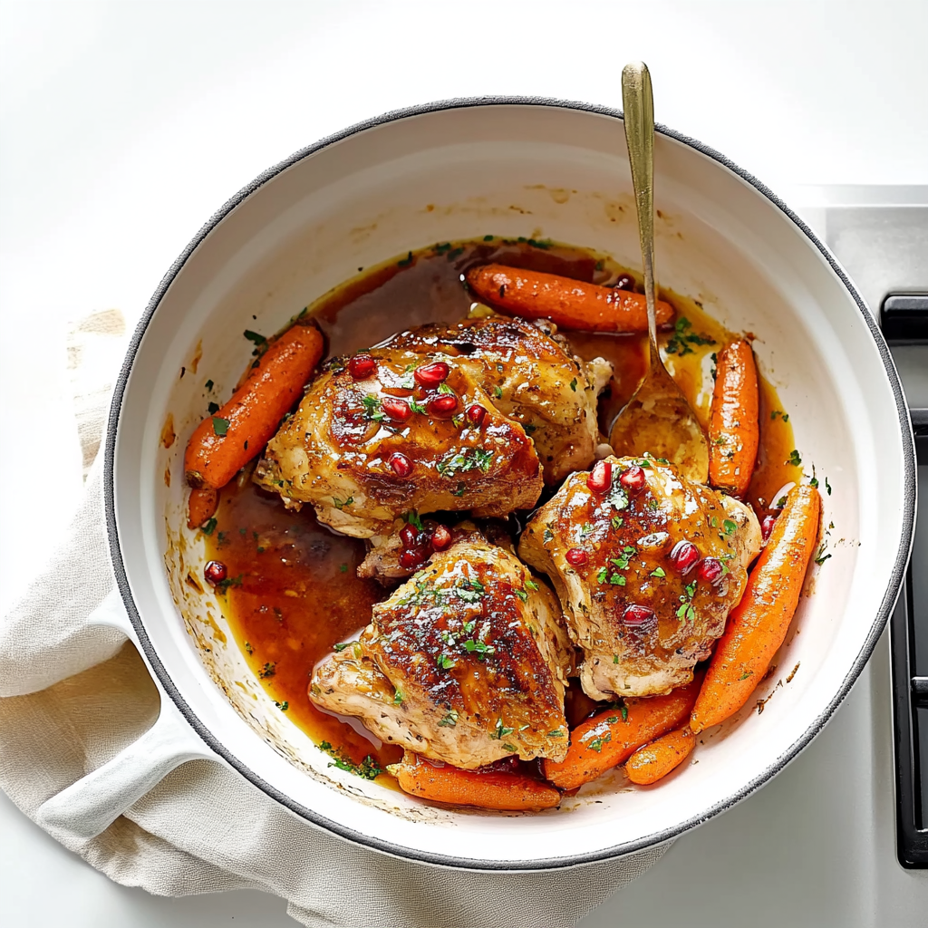 Recipe preparation for Roasted Pomegranate Chicken with Carrots