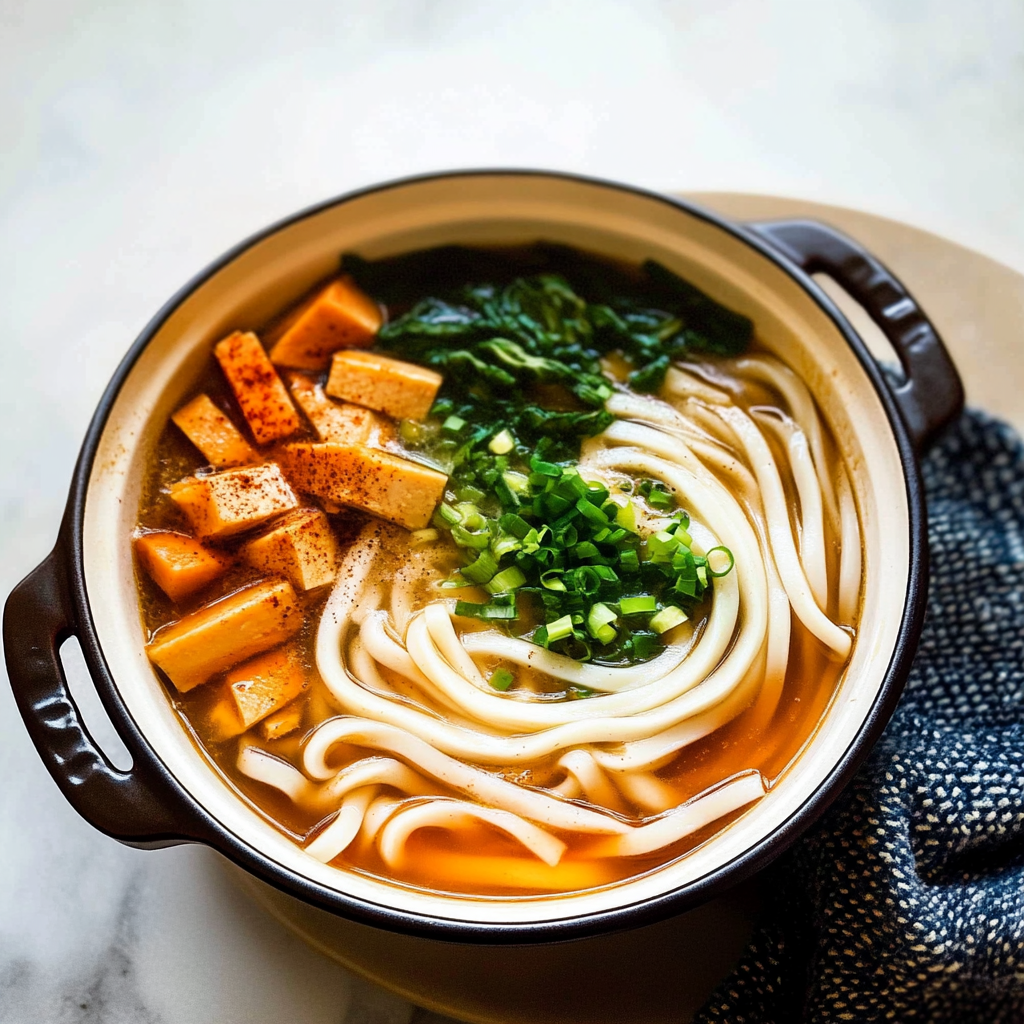 Recipe preparation for Ginger Miso Udon Noodle Soup