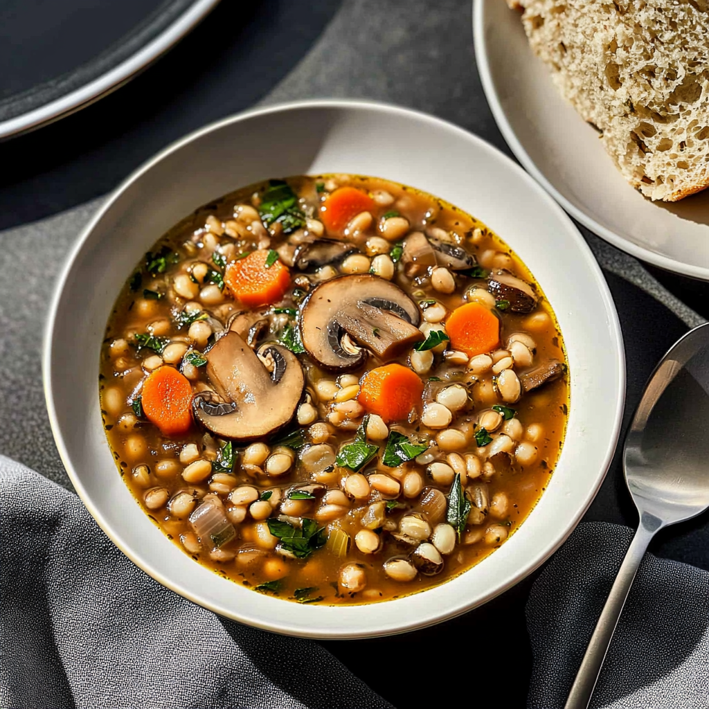 Recipe preparation for Slow Cooker Herbed Wild Mushroom Barley Soup