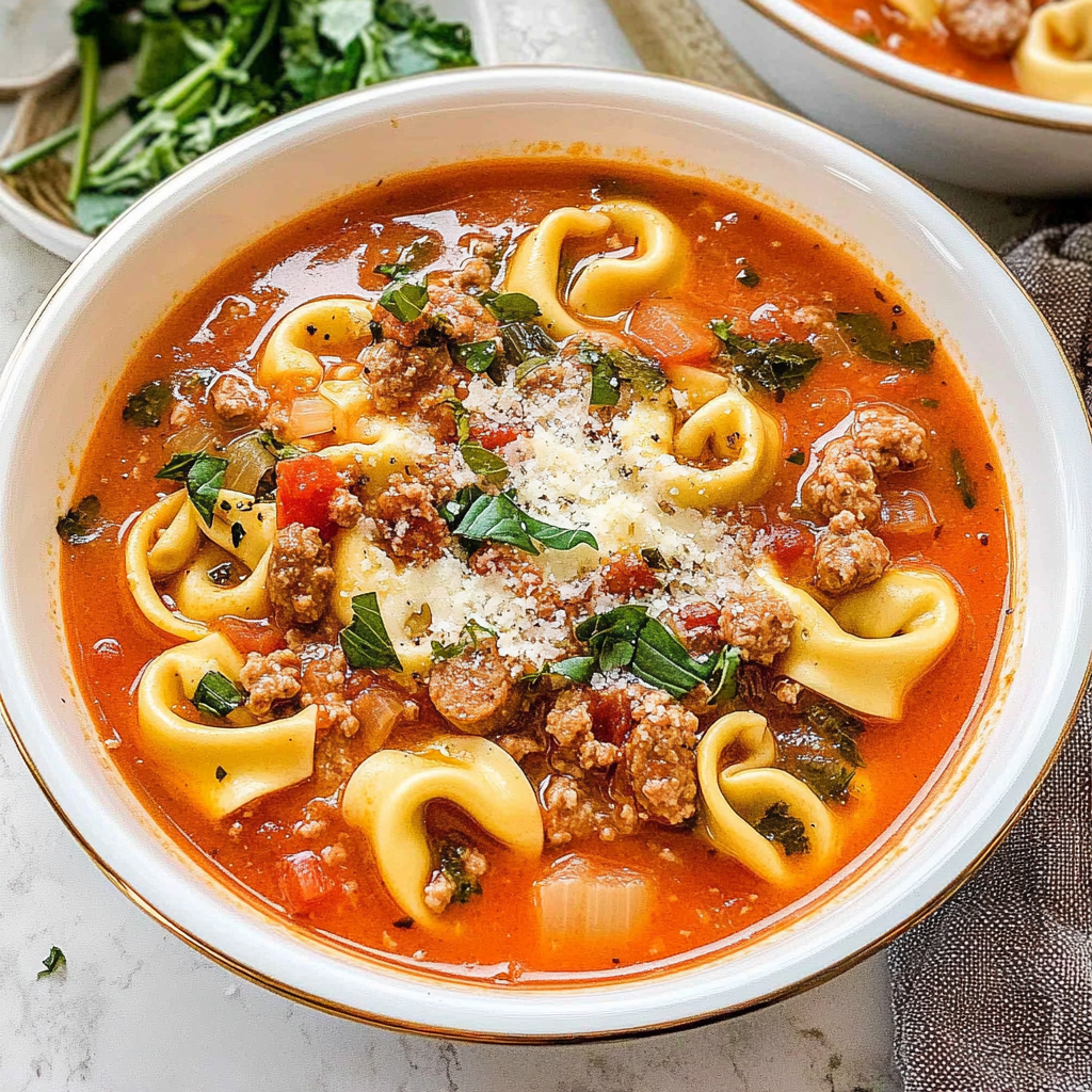 Recipe preparation for Italian Sausage & Tortellini Soup