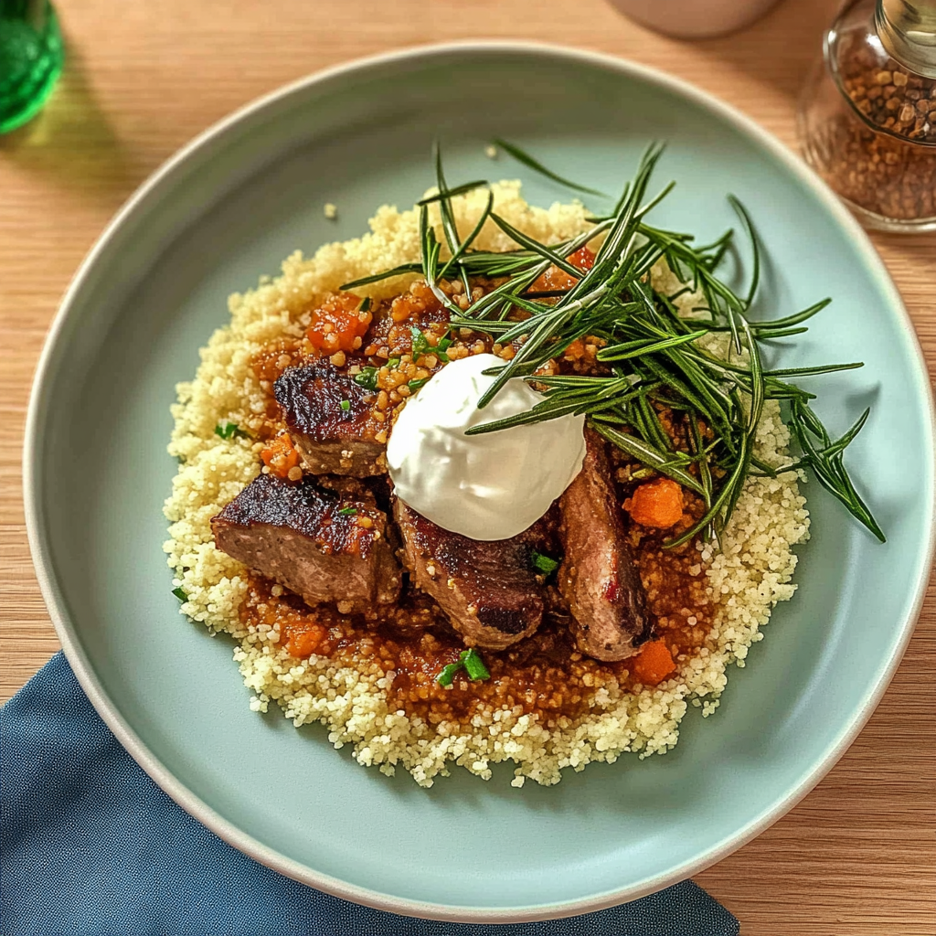 Recipe preparation for 30 minute Rosemary Garlic Lamb Chops with Couscous