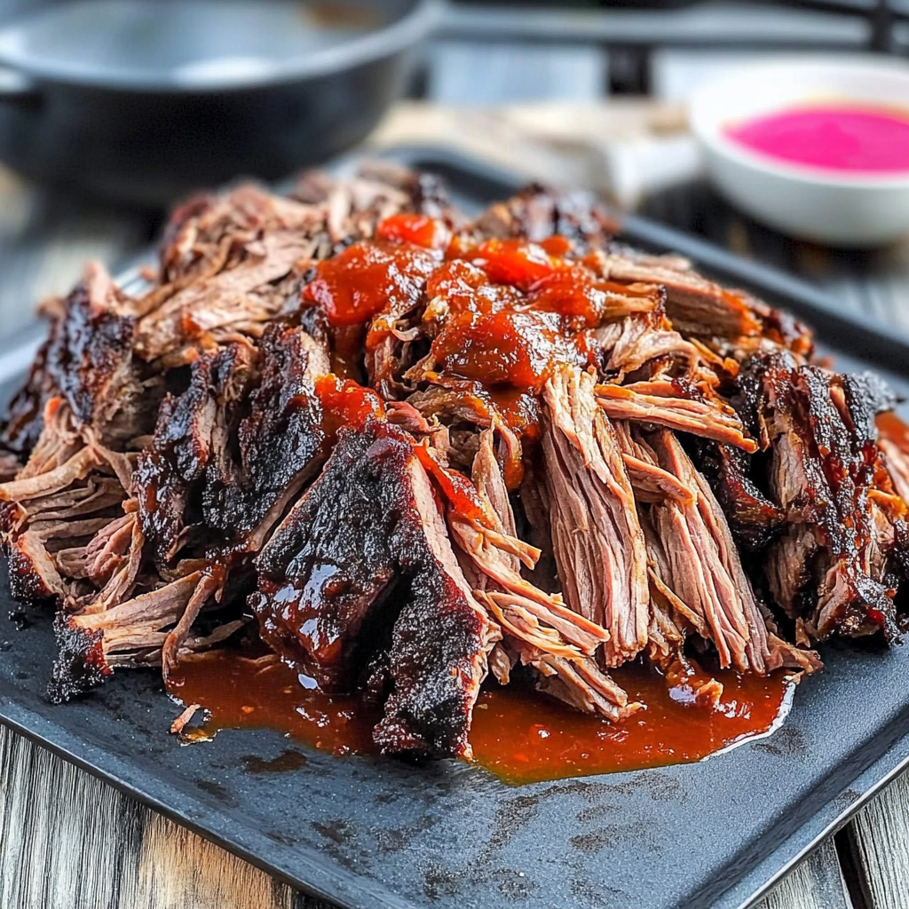 Recipe preparation for Smoky Bourbon Pulled Beef