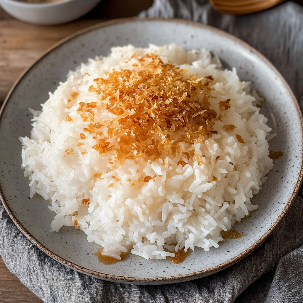 Recipe preparation for fluffy coconut rice