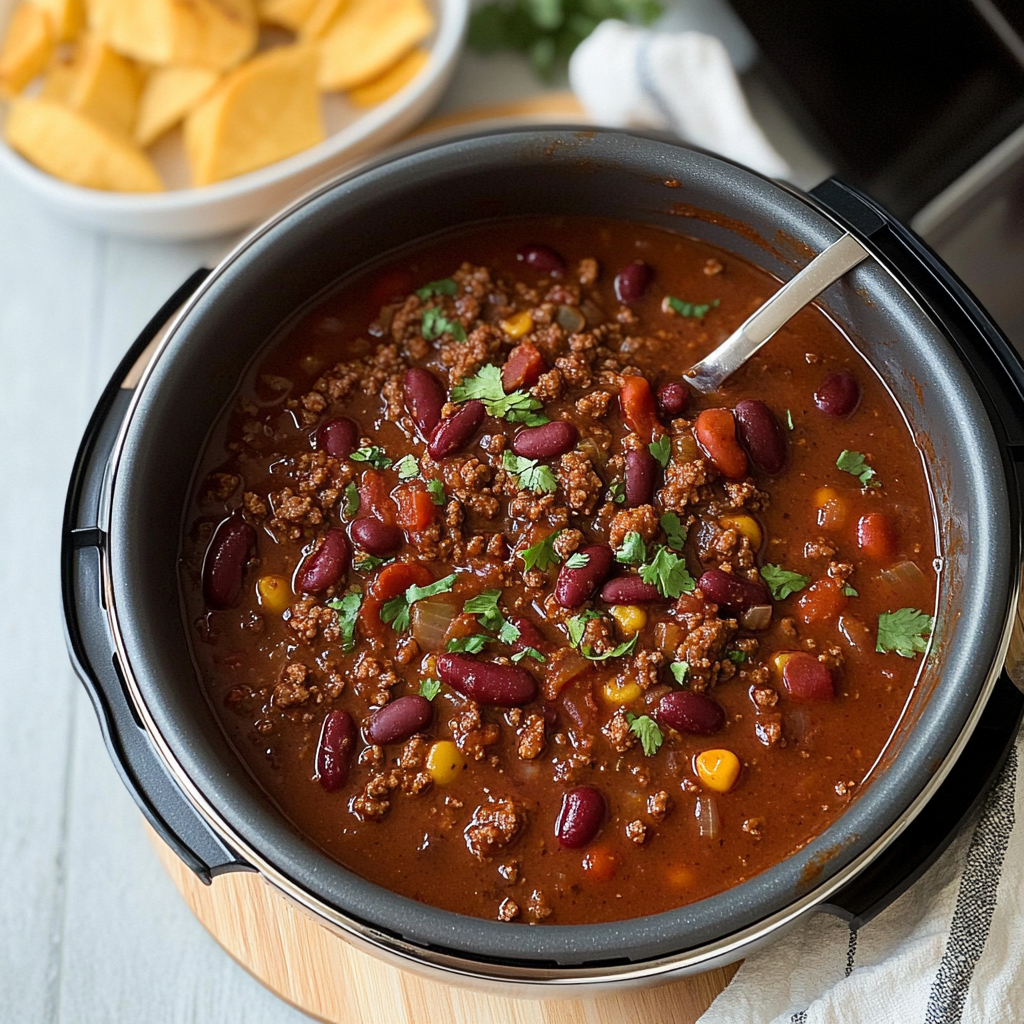 Recipe preparation for Instant Pot Chili with Ground Beef and Beans