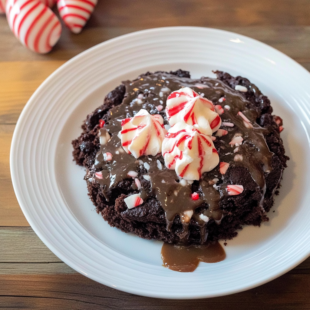 Recipe preparation for Peppermint Brownie Dump Cake