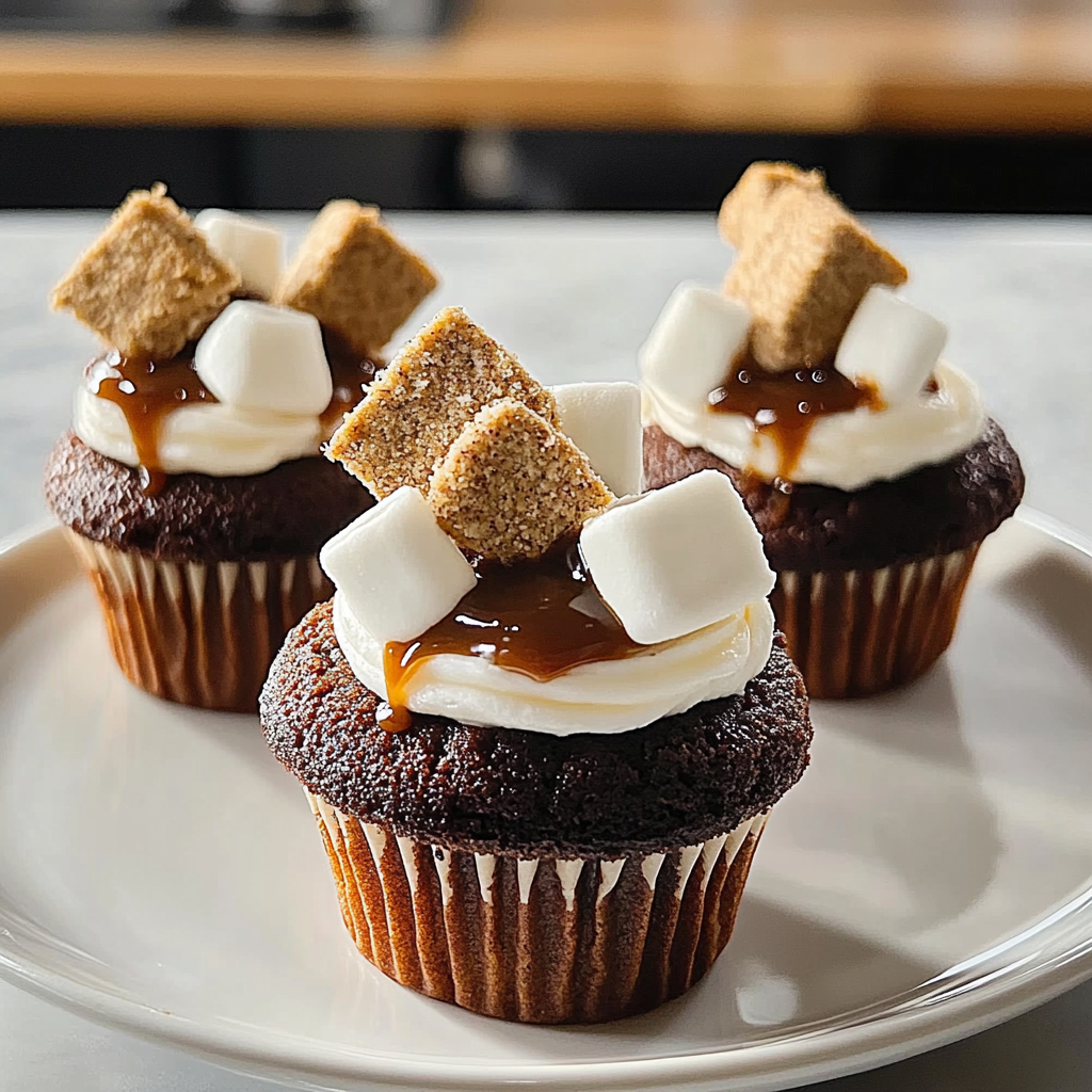 Recipe preparation for S’mores Cupcakes with Graham Crust