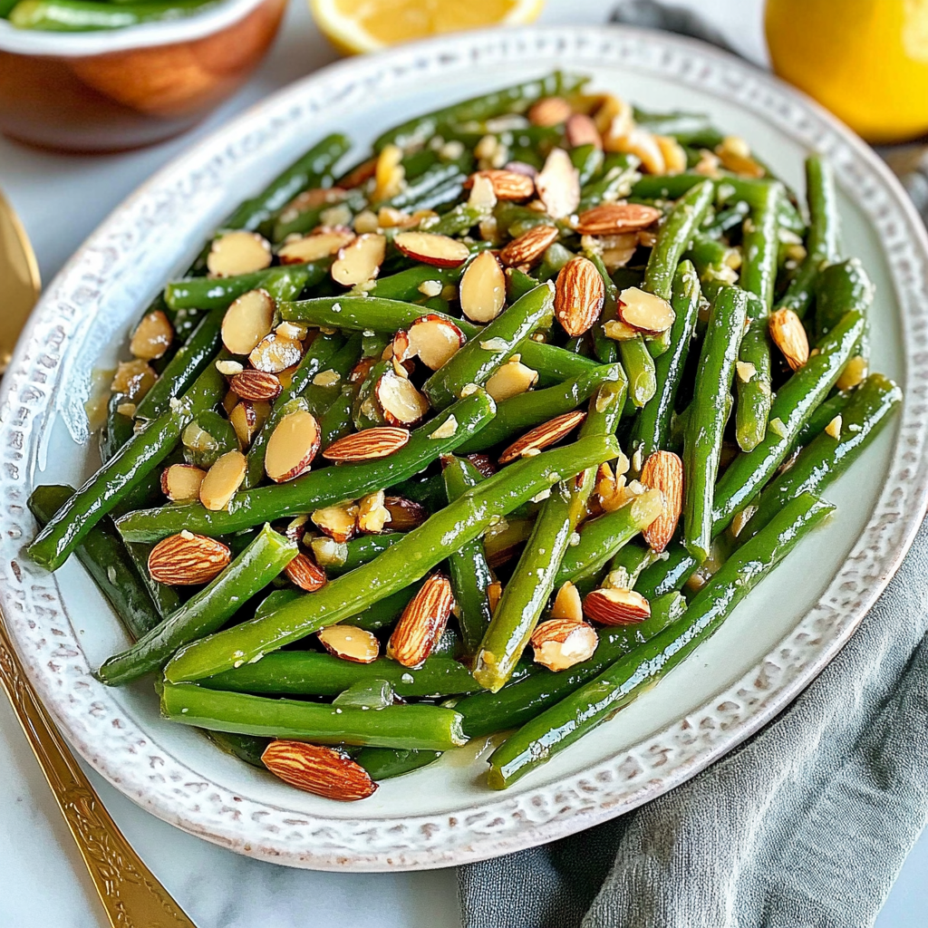 Recipe preparation for green bean almondine