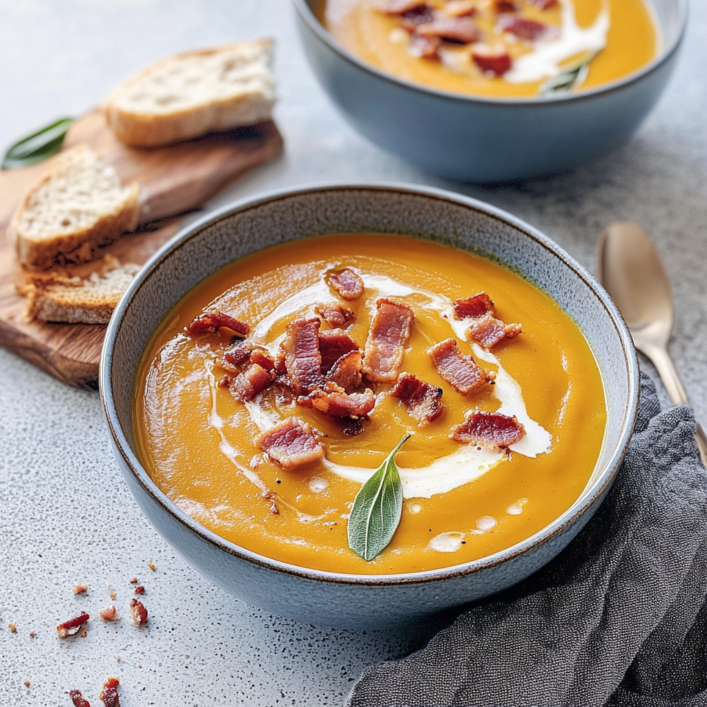 Recipe preparation for maple bacon pumpkin soup