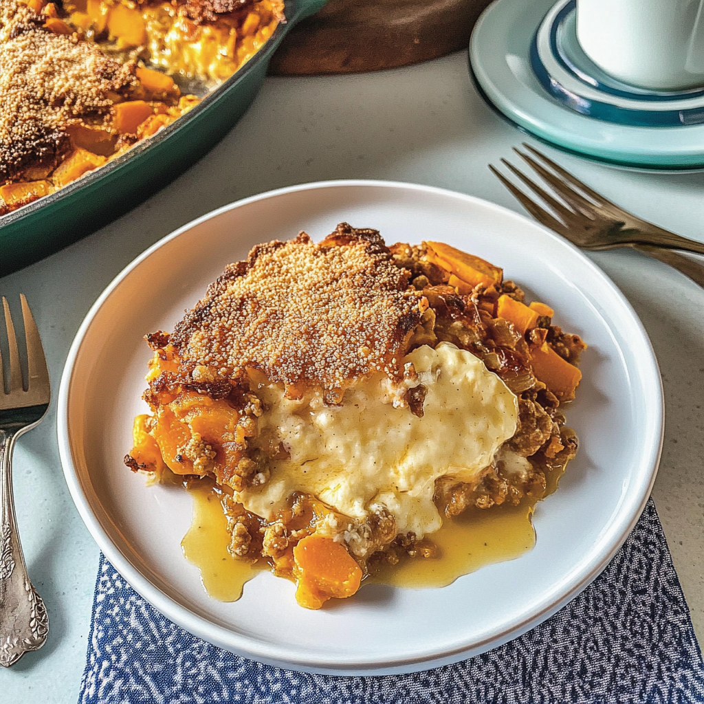 Recipe preparation for Cottage Cheese and Sweet Potato Casserole