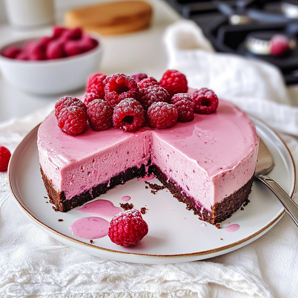 Recipe preparation for Pink Velvet Raspberry Cheesecake