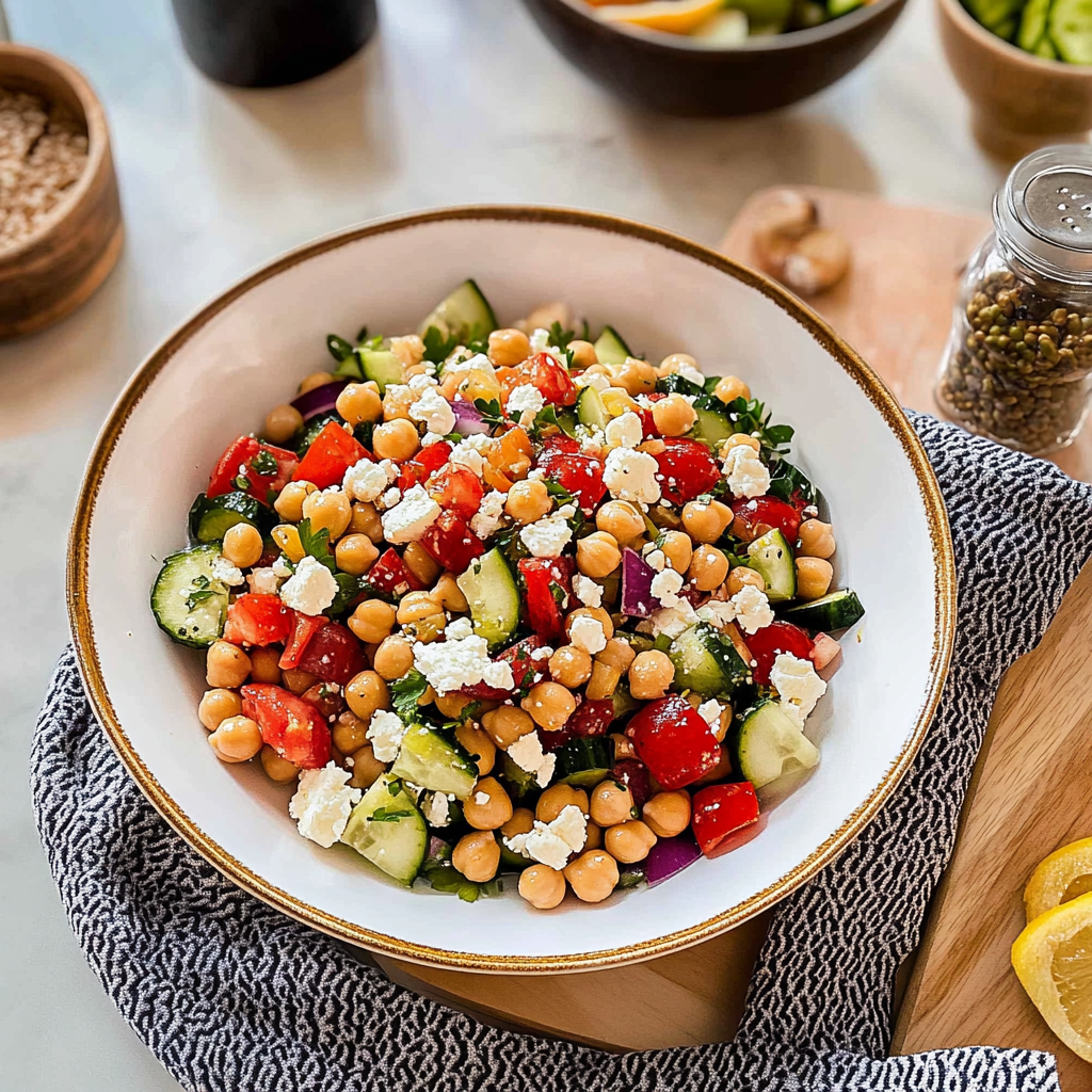 Recipe preparation for Mediterranean Chickpea Feta Salad