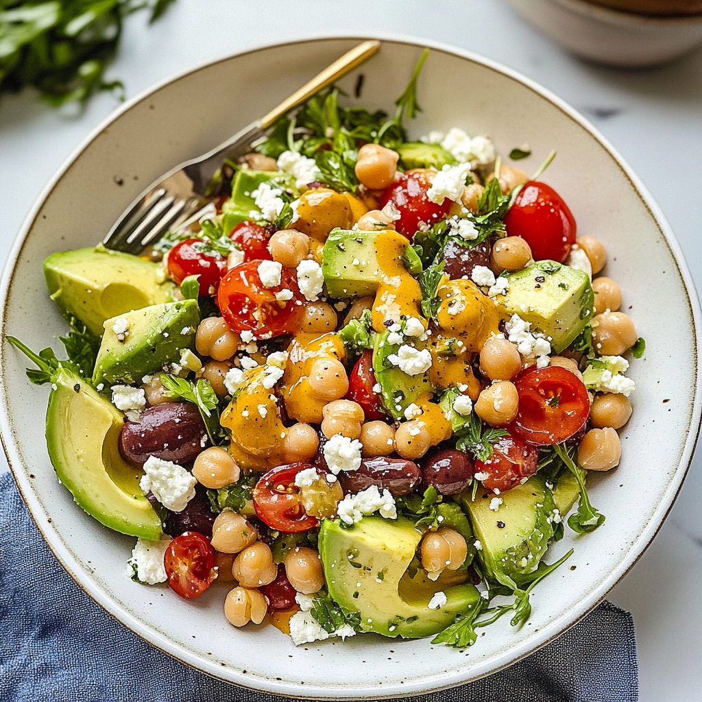 Recipe preparation for Chickpea Feta Avocado Salad