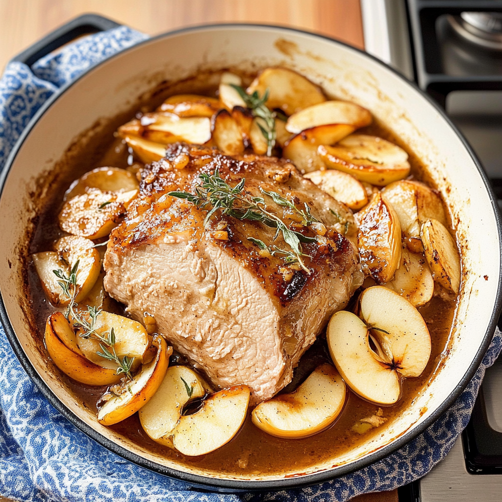 Recipe preparation for Cinnamon Apple Pork Roast with Sage