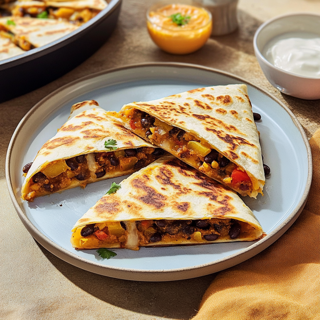 Recipe preparation for 30 minute Butternut Squash Black Bean Quesadillas