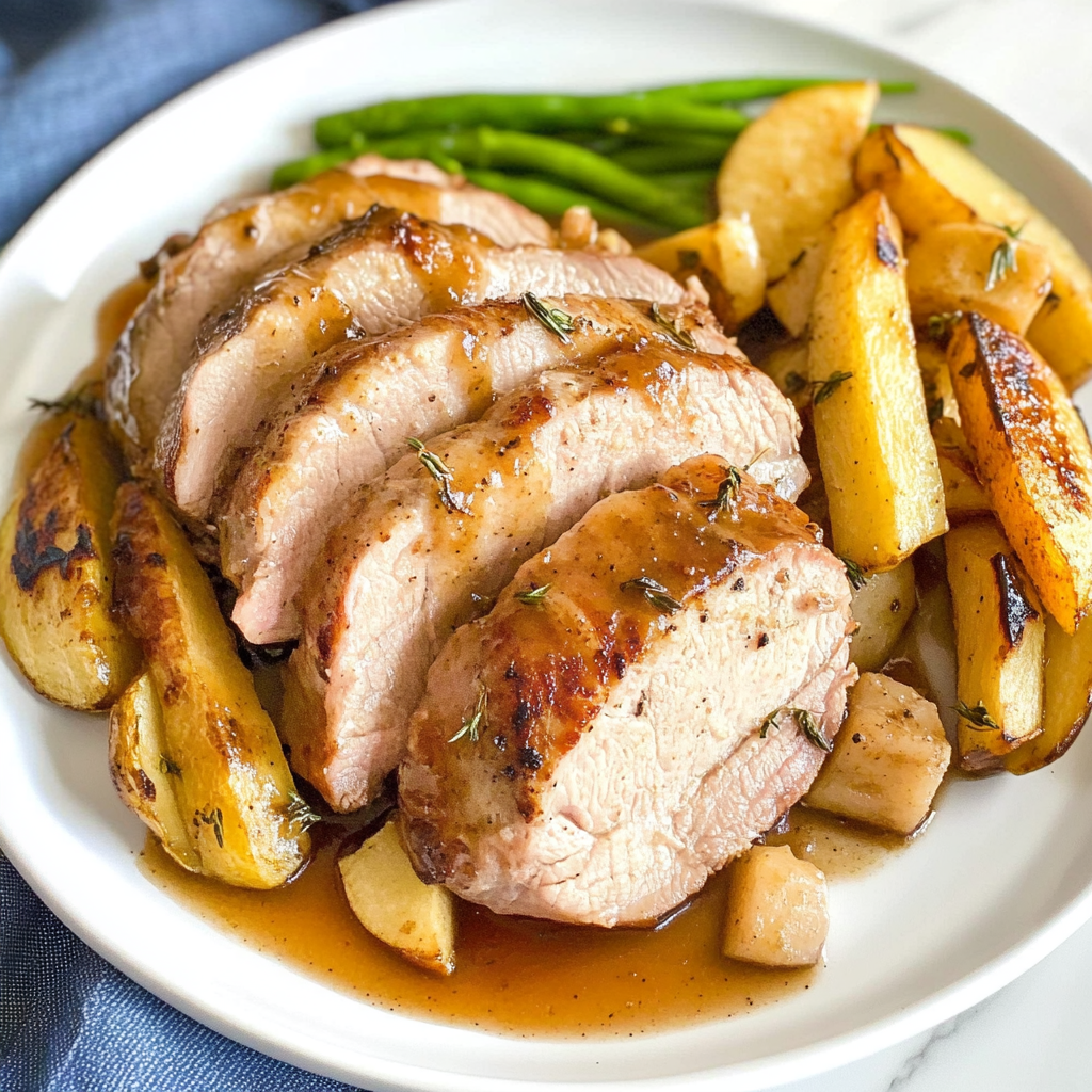 Recipe preparation for Sheet Pan Apple Cider Glazed Pork Tenderloin & Parsnips
