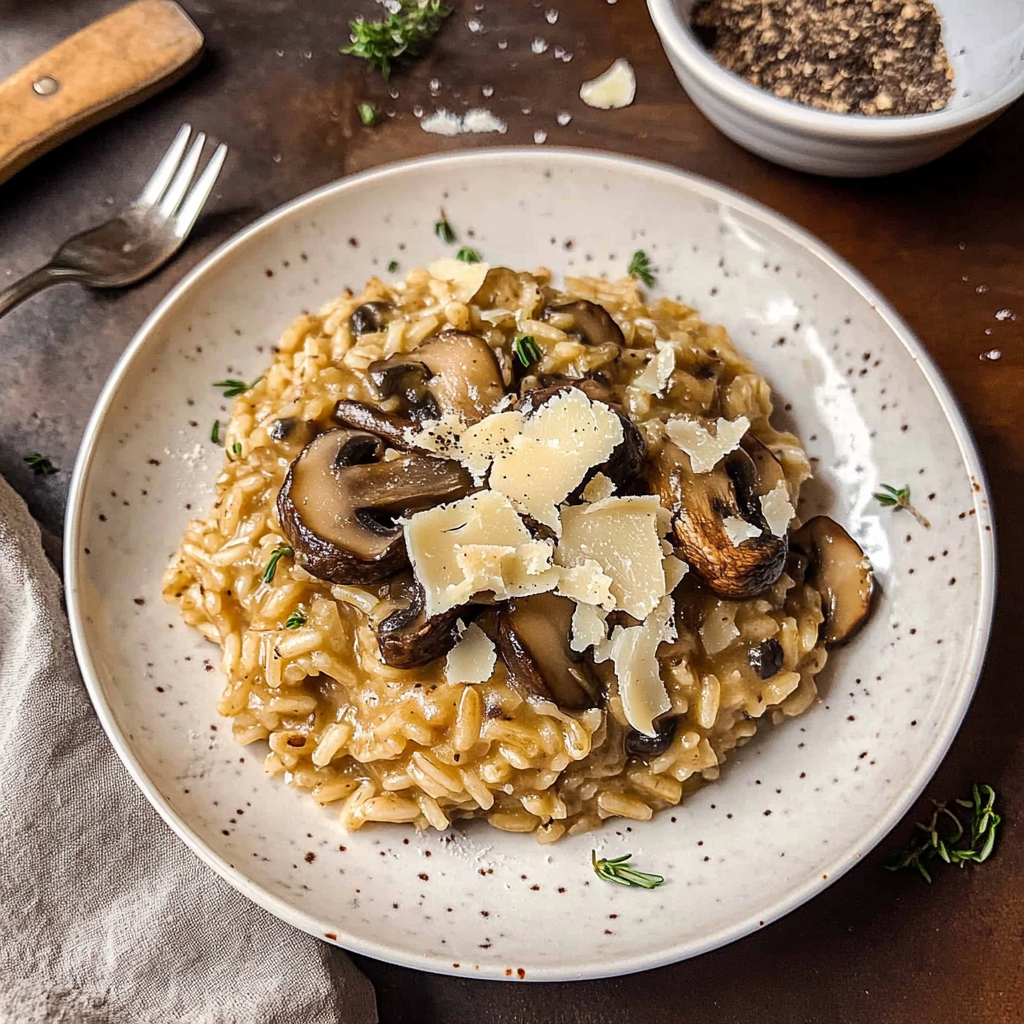 Recipe preparation for Wild Mushroom Risotto with Truffle Oil