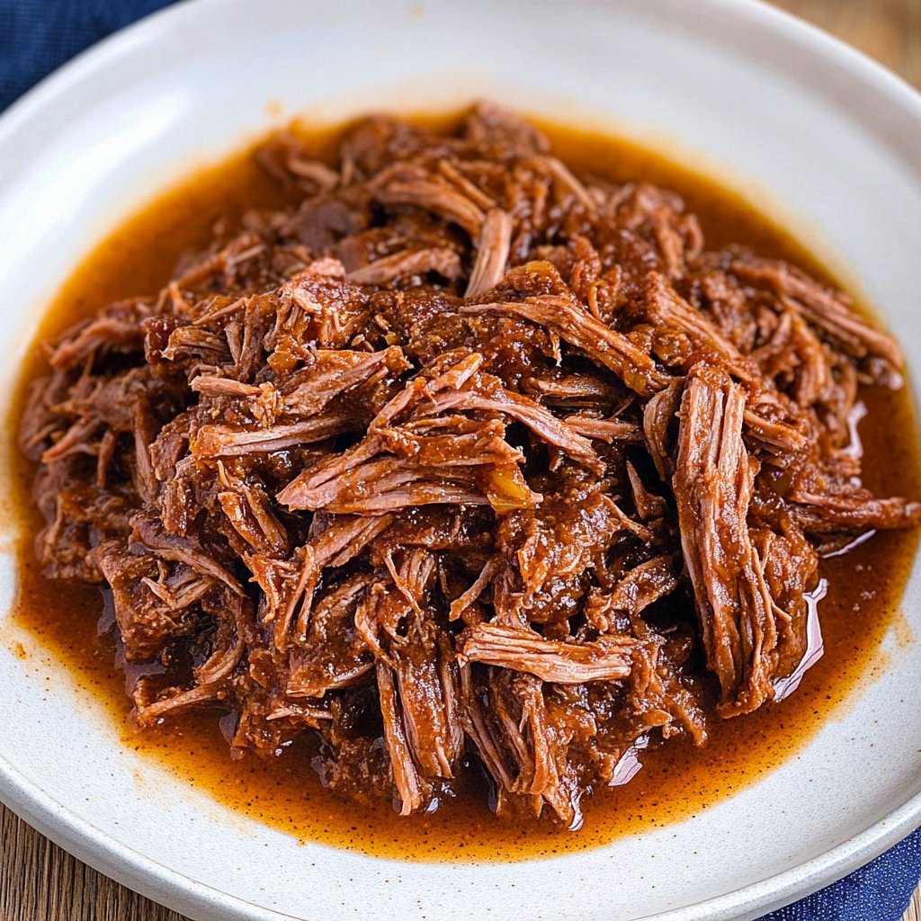 Recipe preparation for Slow Cooker Smoky Bourbon Pulled Beef