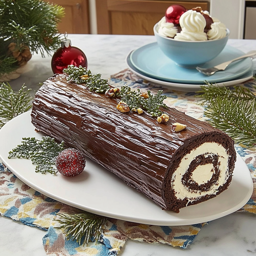 Recipe preparation for Chocolate Yule Log Swiss Roll