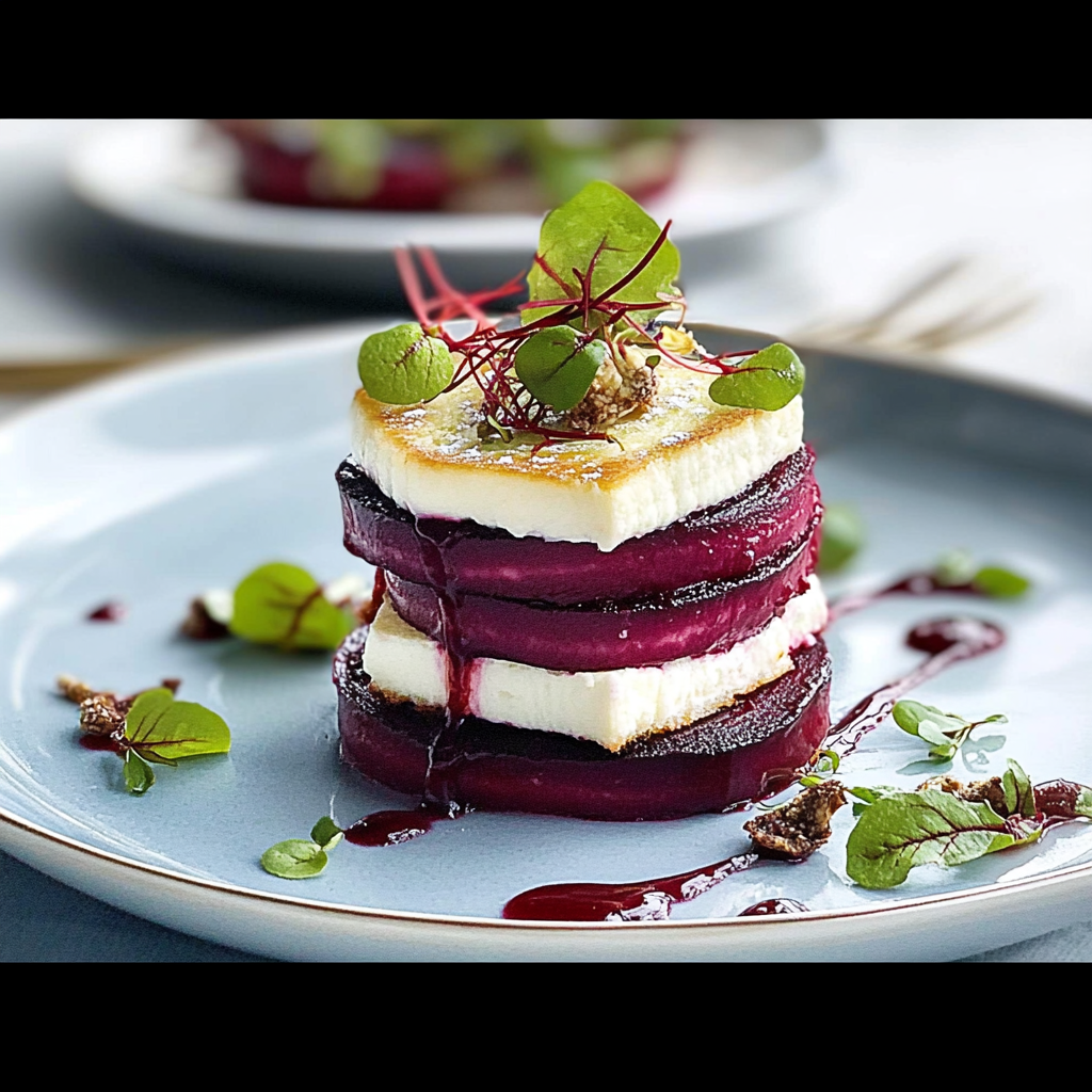 Recipe preparation for Beet & Goat Cheese Millefeuille