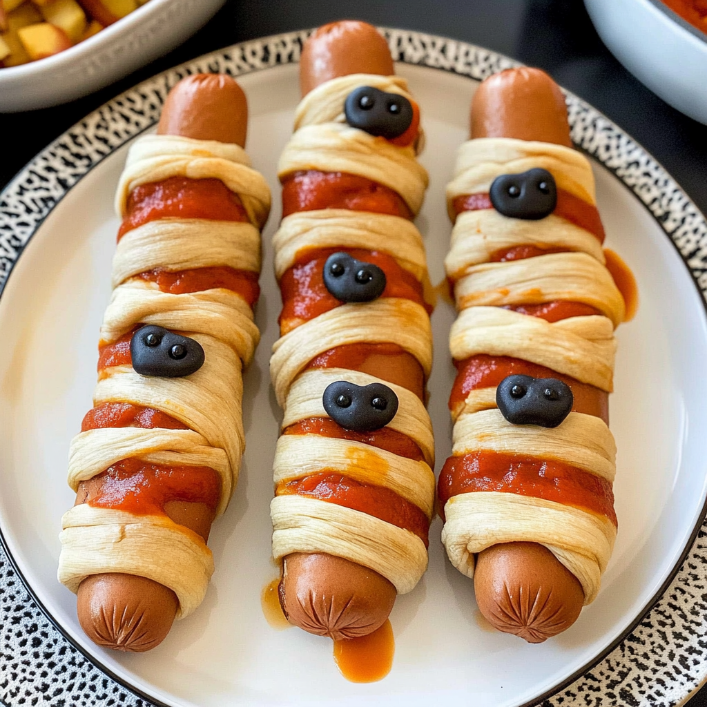 Recipe preparation for Spooky Mummy Hot Dogs