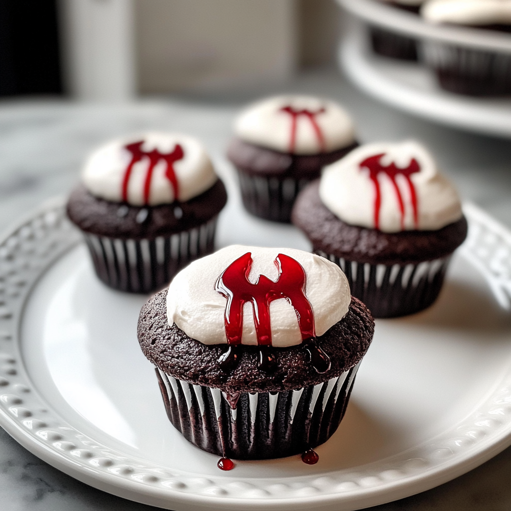 Recipe preparation for Vampire Bite Halloween Cupcakes