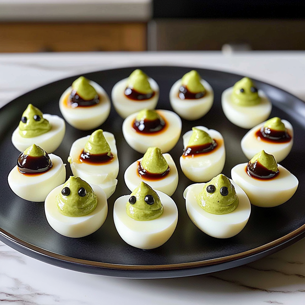 Recipe preparation for Creepy Deviled Eggs for Halloween