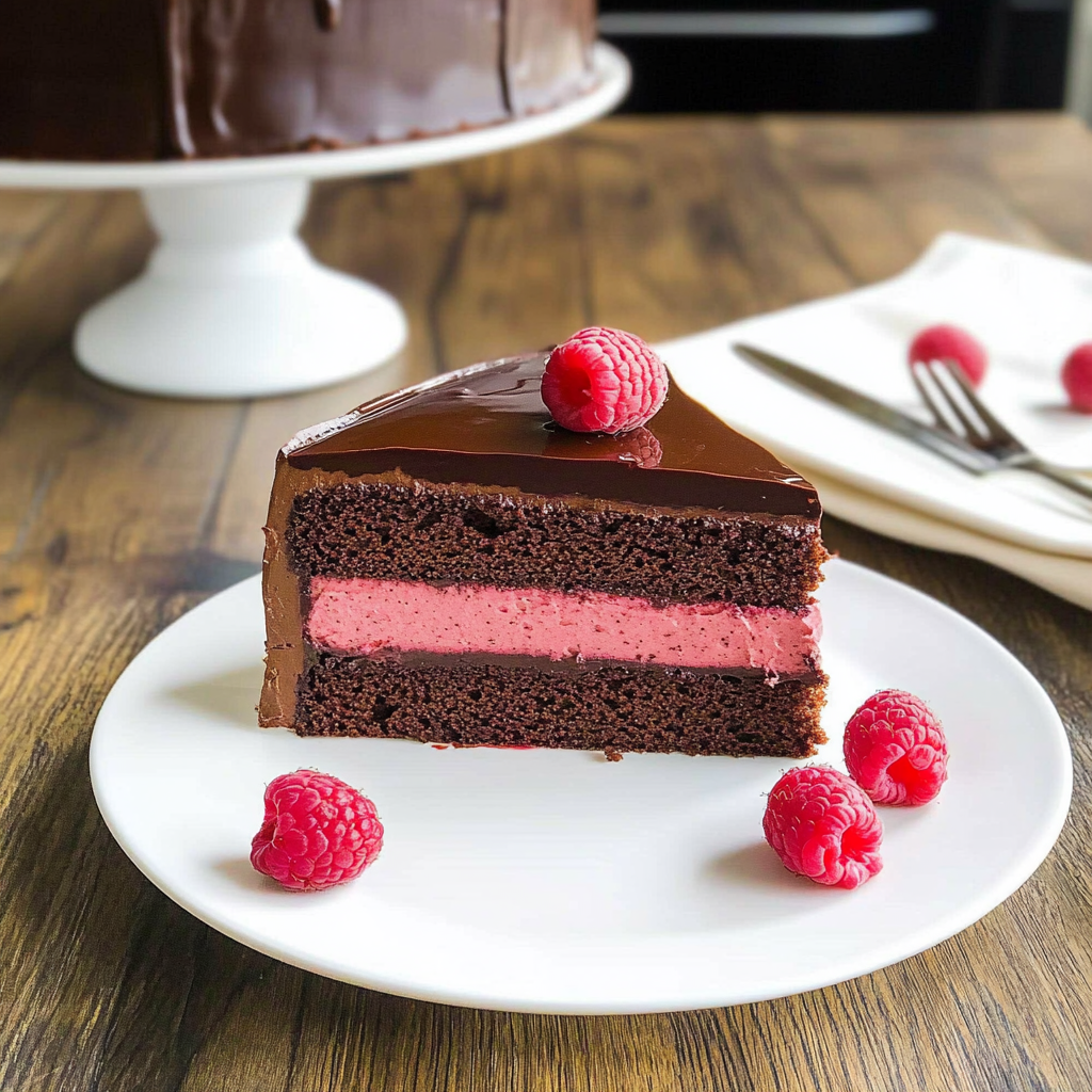 Recipe preparation for Dark Chocolate Raspberry Mousse Cake
