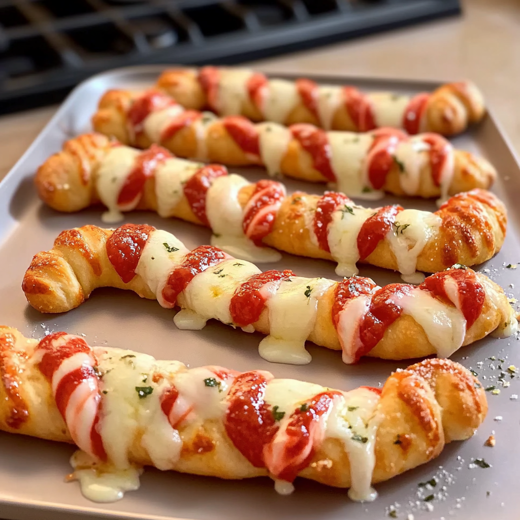 Recipe preparation for Candy Cane Pizza Twists