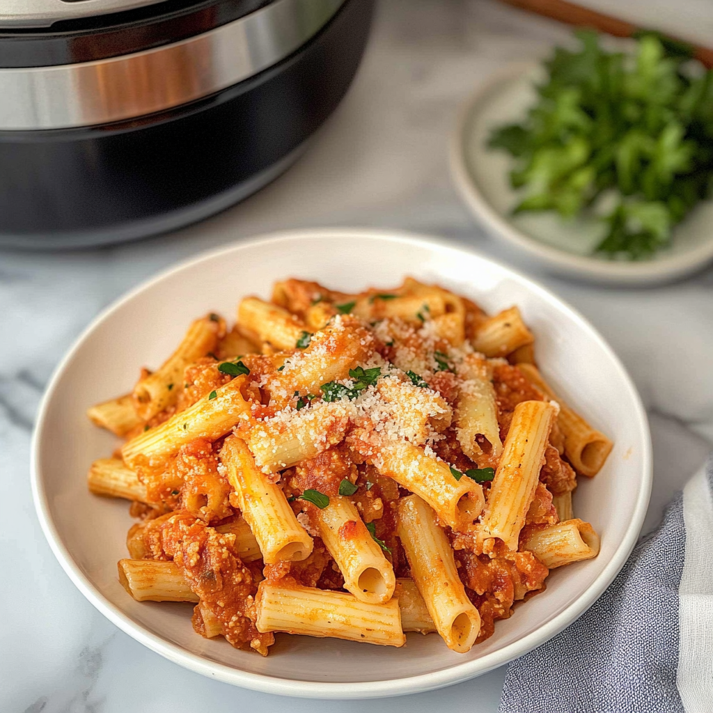 Recipe preparation for Instant Pot Dump and Start Creamy Ziti