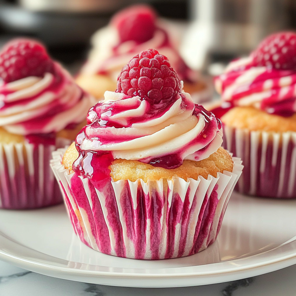 Recipe preparation for Raspberry Swirl Cupcakes