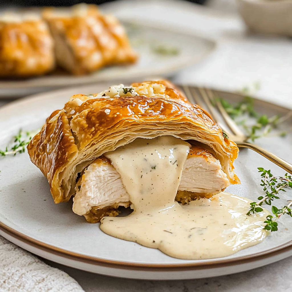 Recipe preparation for Chicken Wellington with Dijon Cream Sauce