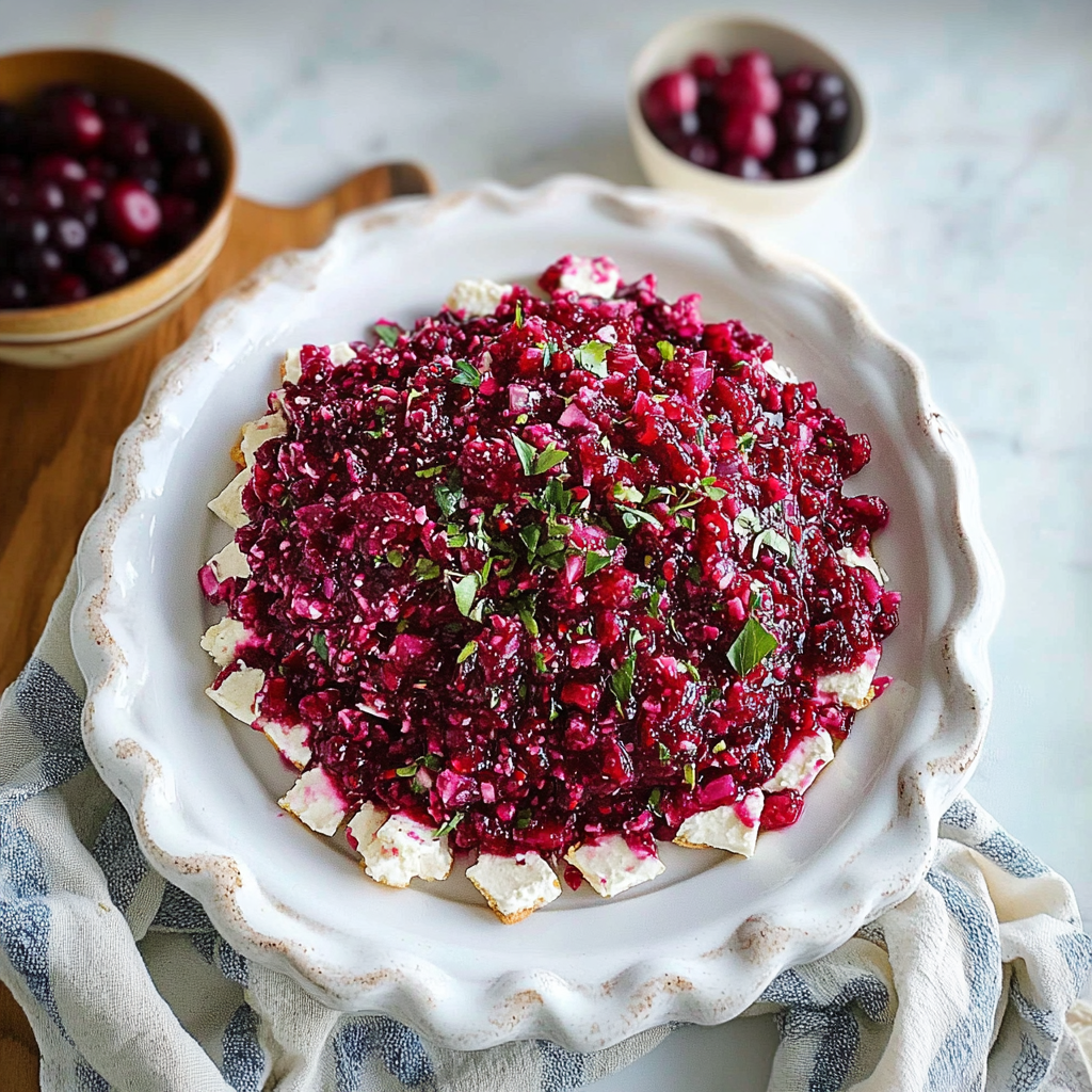 Recipe preparation for Cranberry salsa with cream cheese