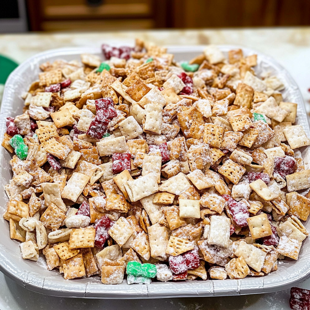 Recipe preparation for Christmas Chex mix