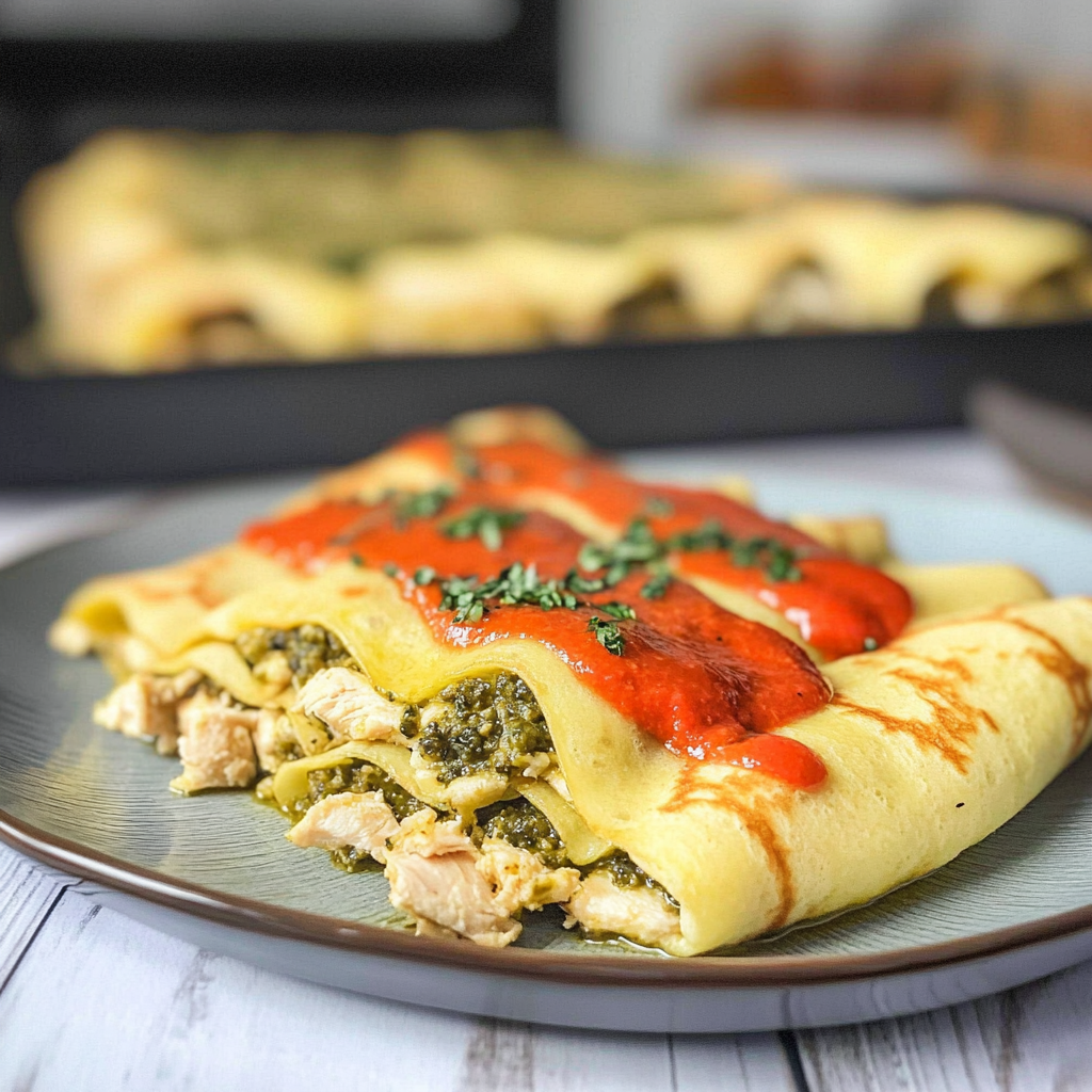 Recipe preparation for Pesto Chicken Crepes