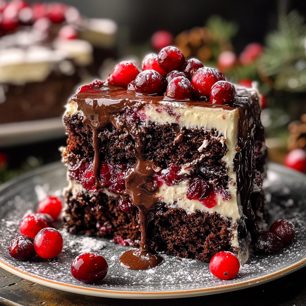 Recipe preparation for Chocolate Cranberry Christmas Cake