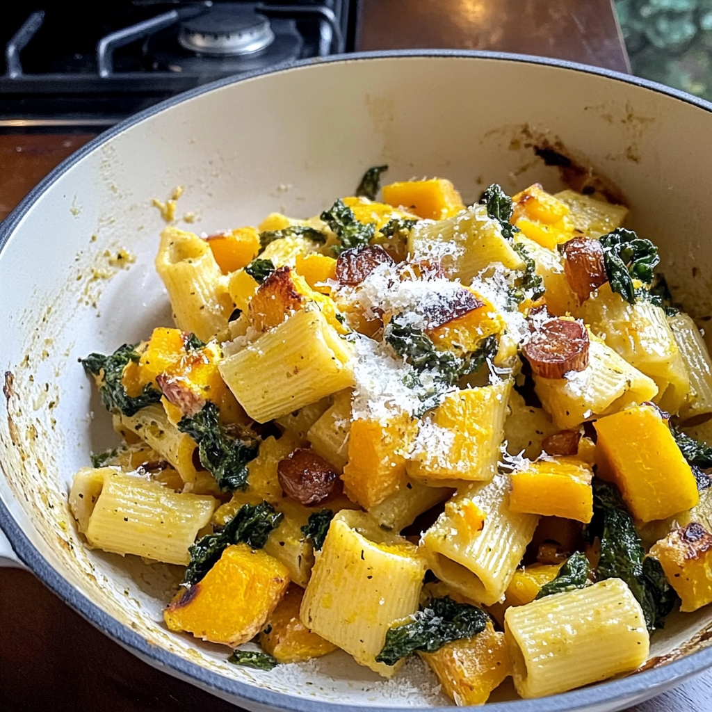 Recipe preparation for Roasted Delicata Squash Pasta