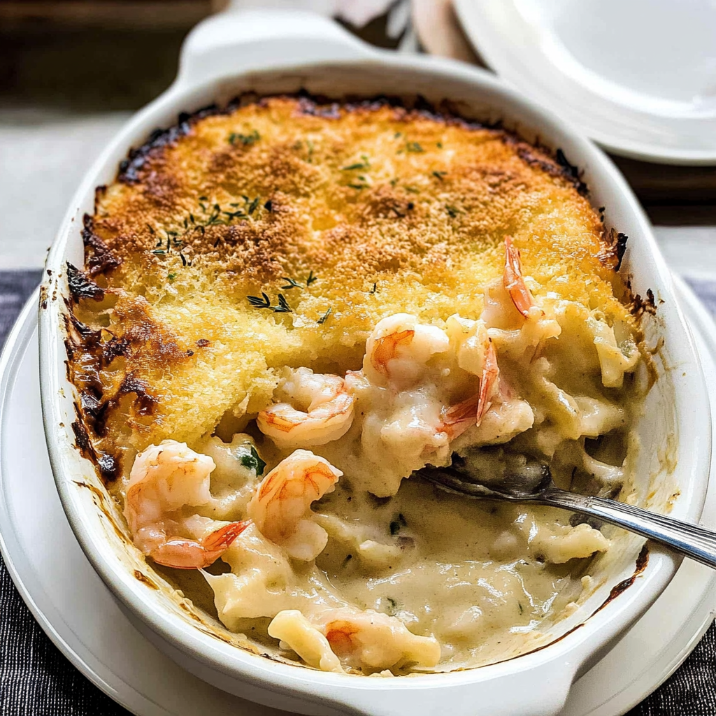 Recipe preparation for Shrimp and Crab Au Gratin – Seafood Main Dish