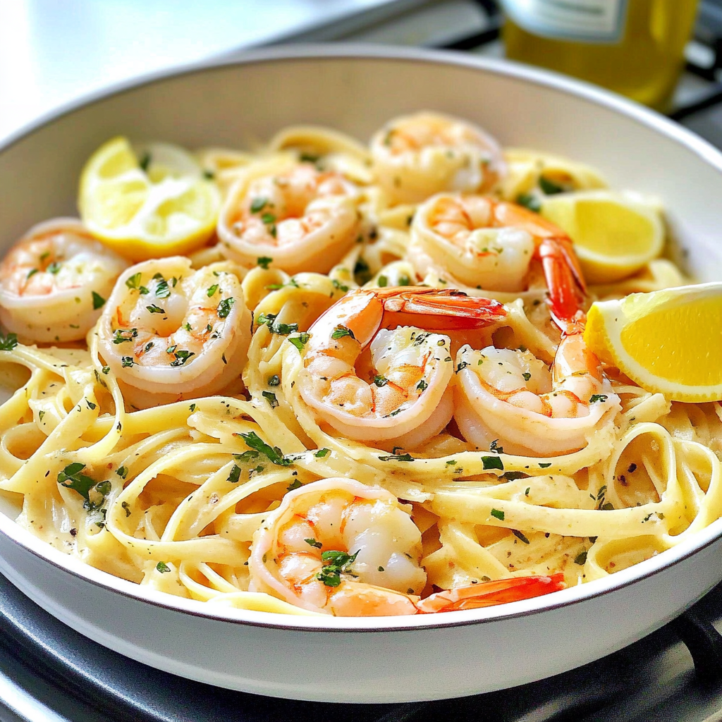 Recipe preparation for Quick Shrimp Scampi with Linguine