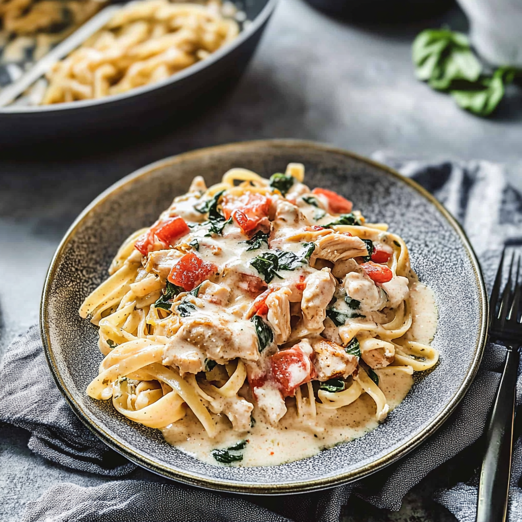 Recipe preparation for Creamy Tuscan Chicken Pasta