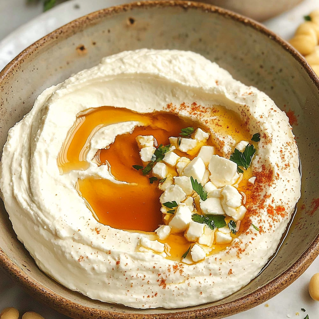Recipe preparation for Whipped Feta Dip with Hot Honey