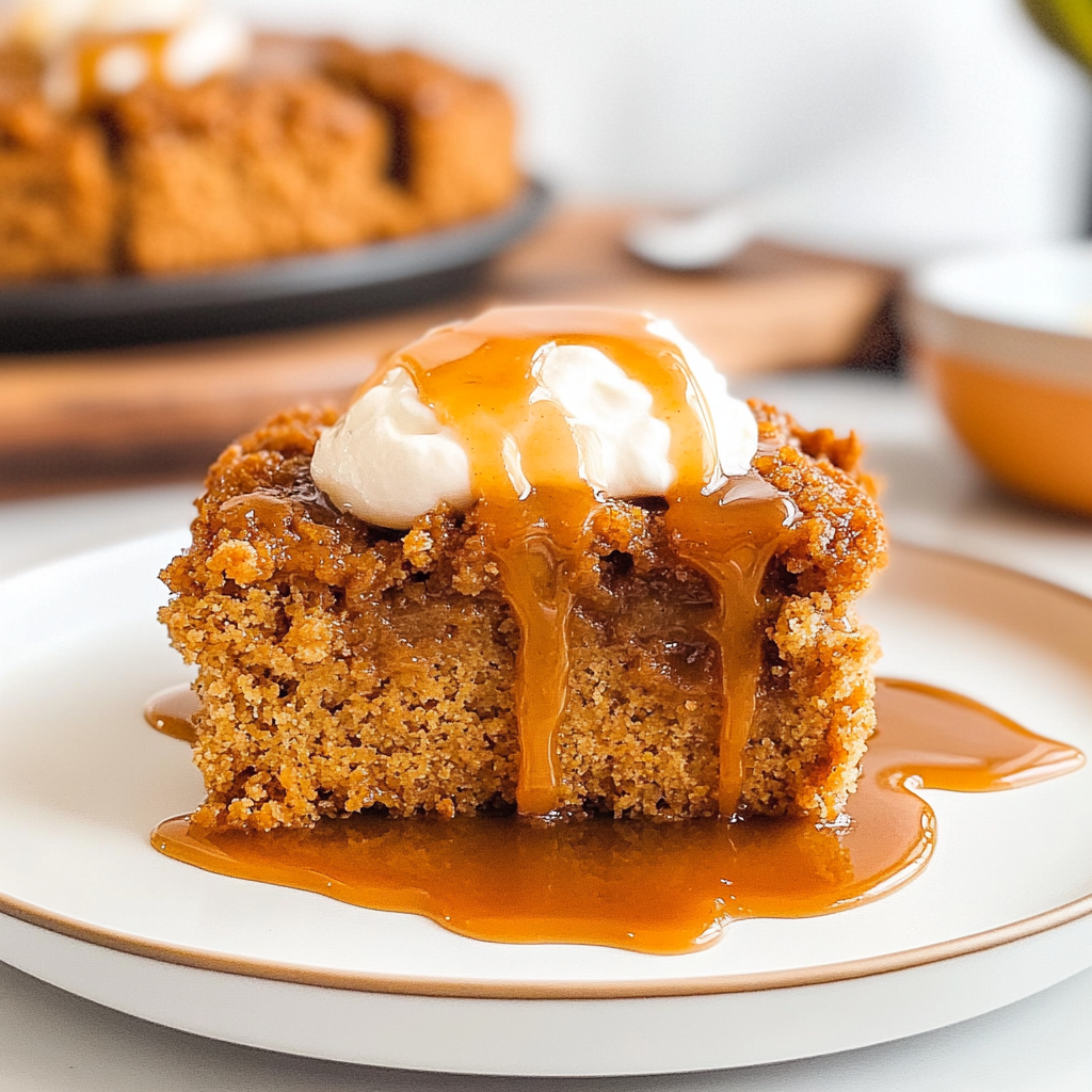 Recipe preparation for Pumpkin Spice and Caramel Dump Cake