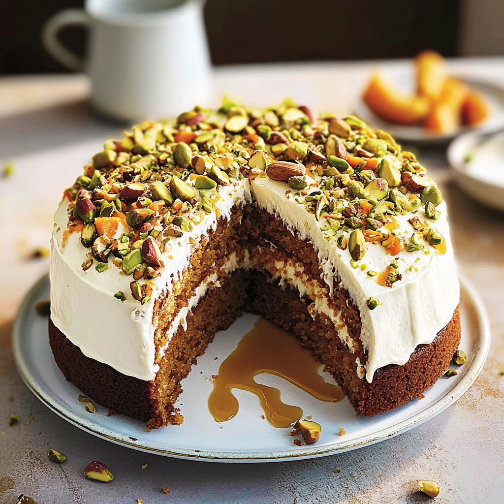 Recipe preparation for carrot, pistachio and maple cake