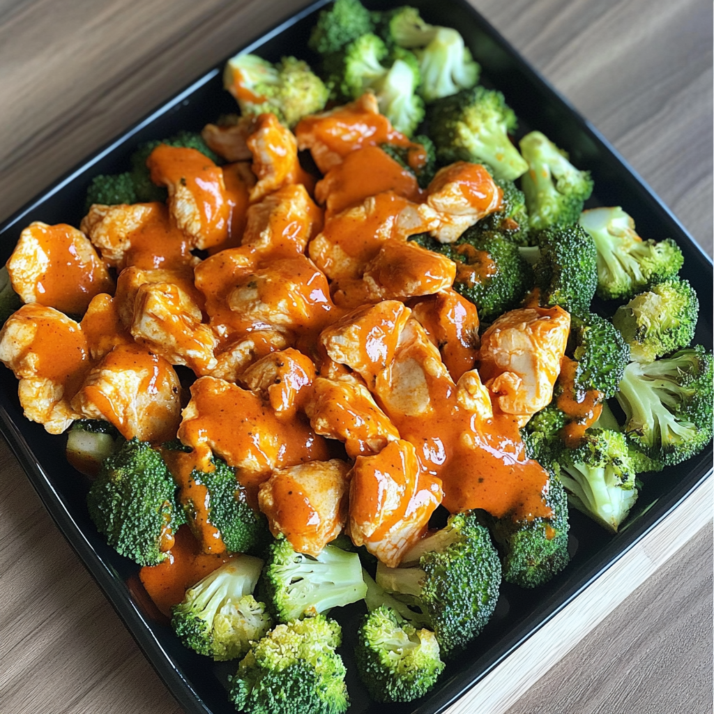 Recipe preparation for Sheet Pan Buffalo Chicken & Broccoli
